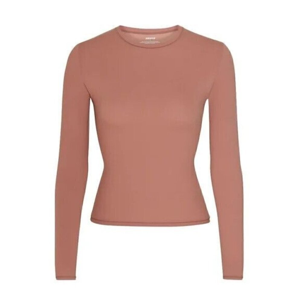 SKIMS Women's Long Sleeve Stretch Cotton Tee Classic T-Shirt Rose Clay Size 4X